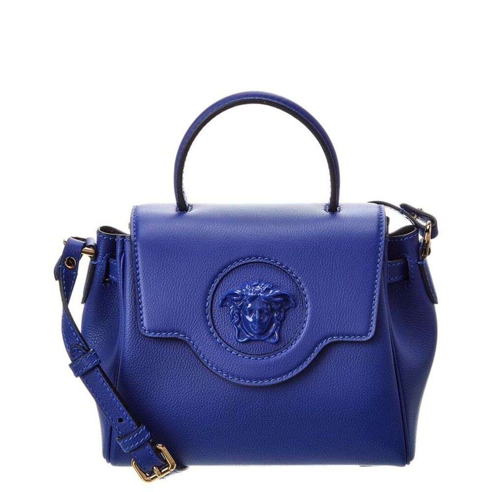 Versace La Medusa Leather Shoulder Bag, Blue